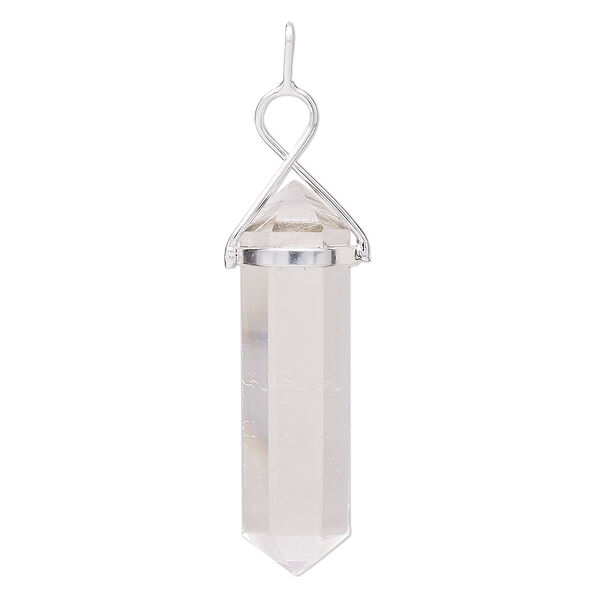 Quartz crystal / brass 1pkg1, silver-plated hand-cut faceted point pendant natural 43x11mm-49x12mm / 66x12mm image number 0