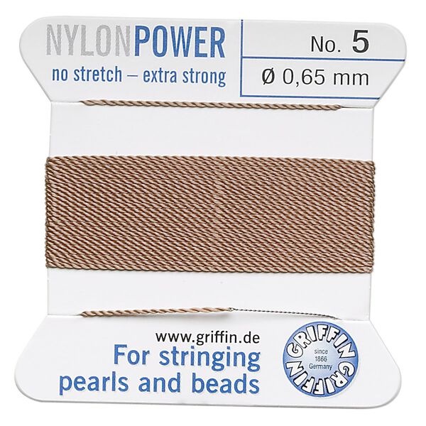 Thread, Griffin, nylon, beige, size #5. Sold per 2-meter card (approximately 78 inches). image number 0