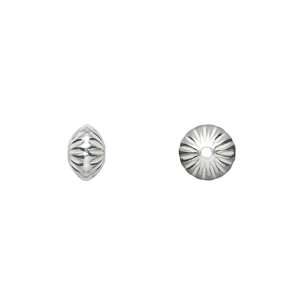 Bead, sterling silver, 8x5mm corrugated saucer. Sold per pkg of 2. image number 0