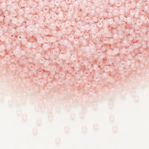 Seed bead, Miyuki, glass, pkg/250g, #15 rocaille, translucent matte rainbow pink mist, (RR-155FR). image number 0