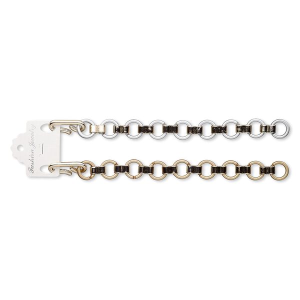 Bracelet, acrylic and rose gold-coated plastic, matte gold and silver, 17mm wide, 7 inches with hook-and-eye clasp. Sold per pkg of 2. image number 0