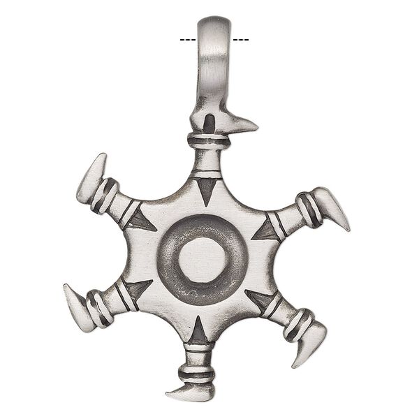 Pendant, Powerful Pewter Pendants, antiqued pewter (tin-based alloy), 49x37mm single-sided wheel with feet and 6mm hole. Sold individually. image number 0