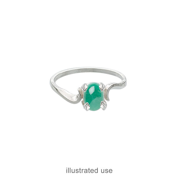 Ring, sterling silver, swirl band with 7x5mm pre-notched 4-prong oval setting, size 7.5. Sold individually. image number 1