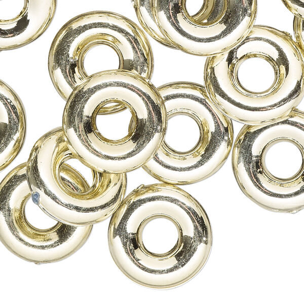 Component, gold-finished vintage German acrylic, 15mm donut. Sold per pkg of 24. image number 0