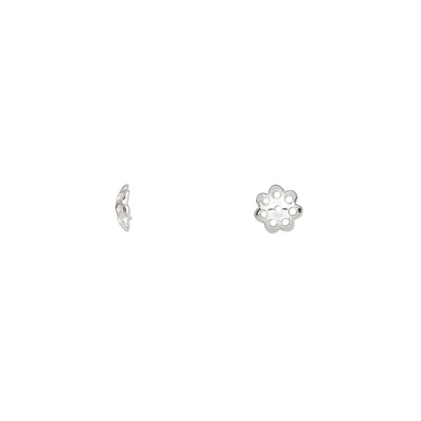 Bead cap, sterling silver, 5x1.5mm flower, fits 4-6mm bead. Sold per pkg of 25. image number 0