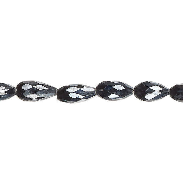 Black spinel 1pkg1, hand-cut faceted teardrop bead 8 inch 6x4mm-12x6mm image number 0