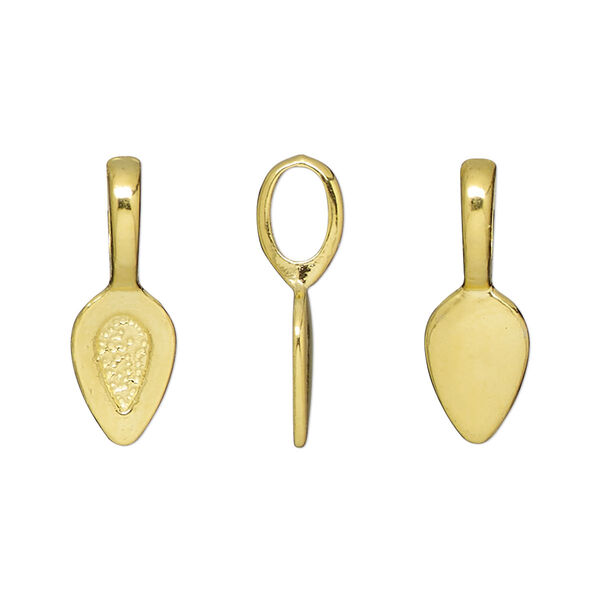 Bail, glue-on, gold-finished "pewter" (zinc-based alloy), 21x7.5mm leaf with 12x7.5mm pad. Sold per pkg of 20. image number 0