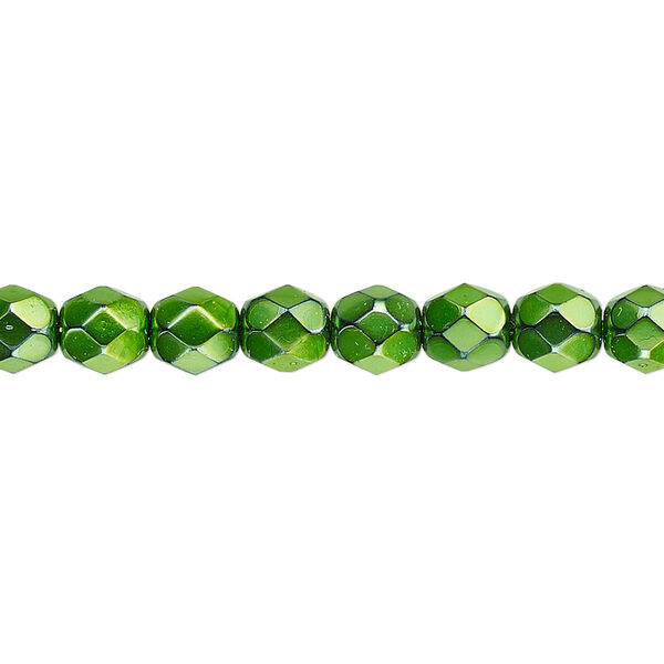 Bead, Czech fire-polished glass, opaque emerald green carmen, 6mm faceted round. Sold per 15-1/2" to 16" strand. image number 0