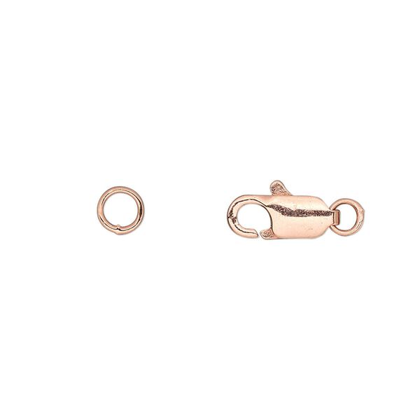 Clasp, lobster claw, copper-plated brass, 12x5mm with 5mm jump ring. Sold per pkg of 10. image number 0