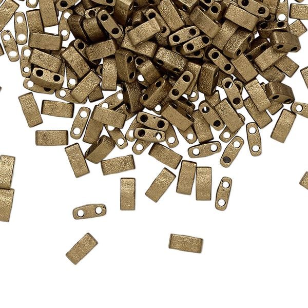 Seed bead, TILA®, glass, pkg/10g, 5x2.3mm half tila rectangle, opaque matte metallic dark bronze, (HTL-2006). image number 0