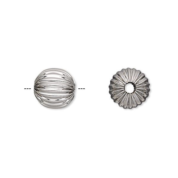 Bead, stainless steel, 10mm corrugated round. Sold per pkg of 2. image number 0