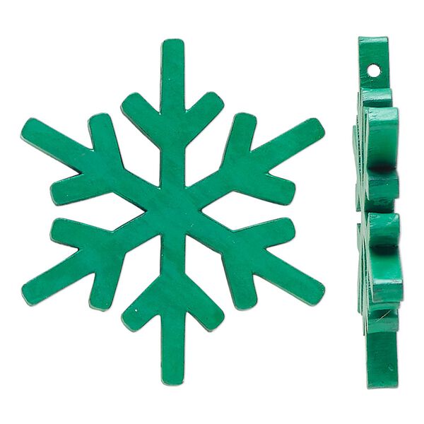 Focal, painted mango wood, green, 57x50mm side-drilled snowflake. Sold per pkg of 2. image number 0