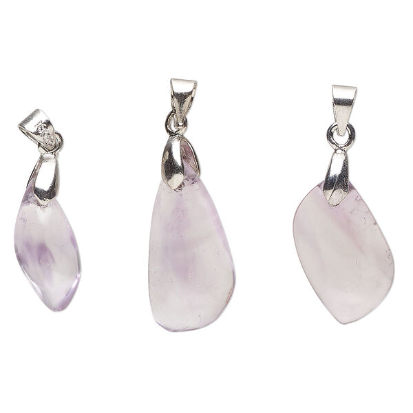 Amethyst / pewter (tin-based alloy) 1pkg3, imitation rhodium-finished freeform pendant natural mix 13x7mm-28x21mm image number 0
