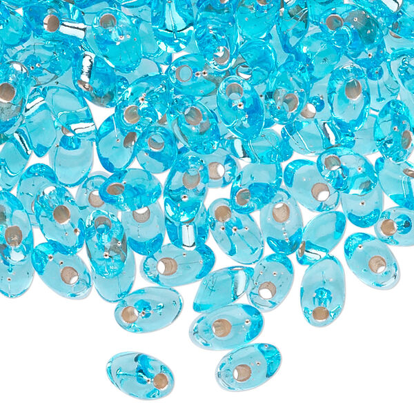 Seed bead, Miyuki, glass, pkg/10g, 7x4mm long magatama, transparent silver-lined light blue (LMA-18). image number 0
