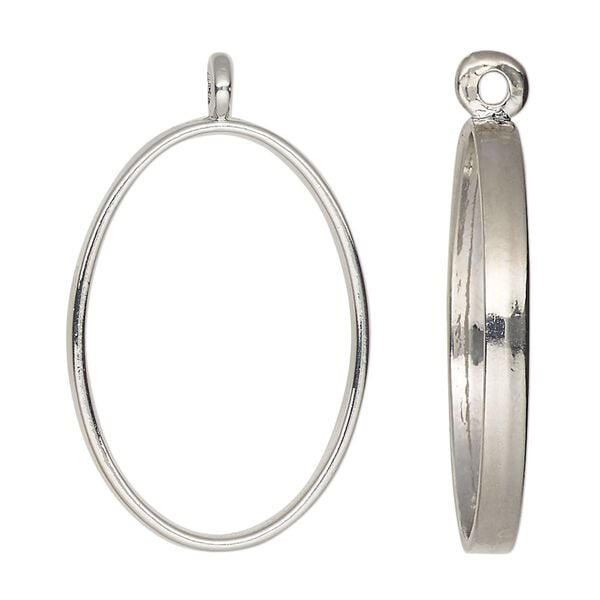 Focal, silver-finished "pewter" (zinc-based alloy), 32x22mm open oval. Sold per pkg of 2. image number 0