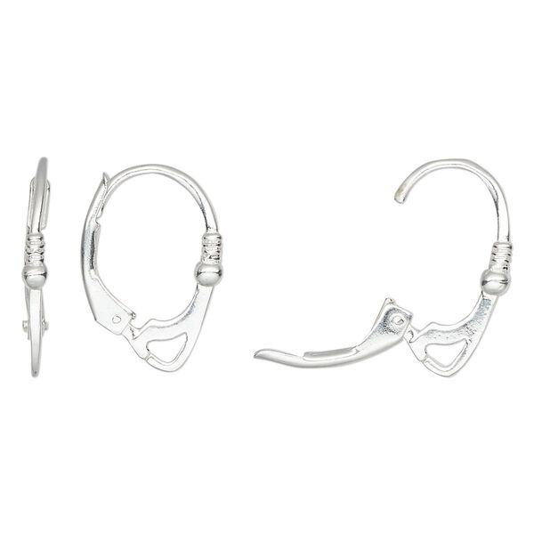 Ear wire leverback 1pkg2 sterling silver, 16.5mm / closed loop, 19 gauge 1 pair image number 0