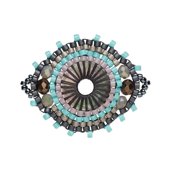 Link, Creative Touch, glass, turquoise blue / lavender / bronze, 28x26mm double-sided marquise. Sold individually. image number 0