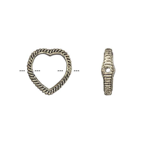 Bead frame, antique gold-finished "pewter" (zinc-based alloy), 14mm open heart with rope edge, fits up to 10mm bead. Sold per pkg of 2. image number 0