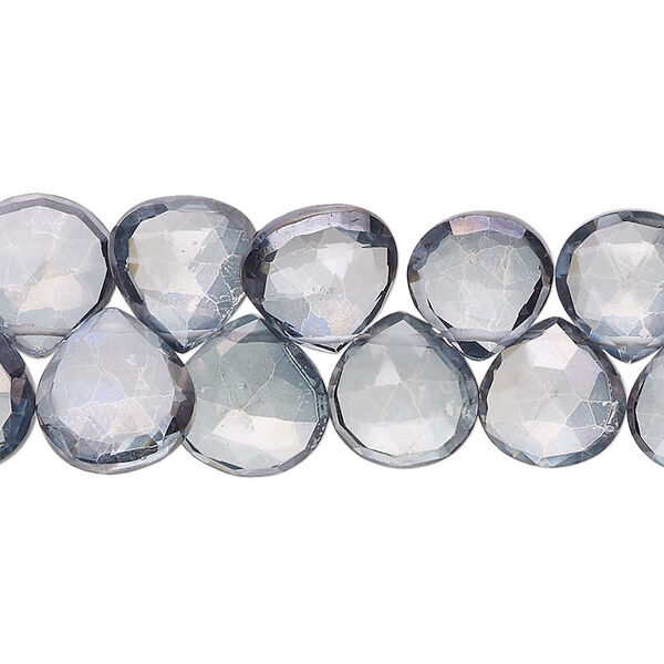 Quartz crystal 1pkg1, hand-cut top-drilled faceted puffed teardrop bead 7 inch 9x8mm-11x11mm image number 0