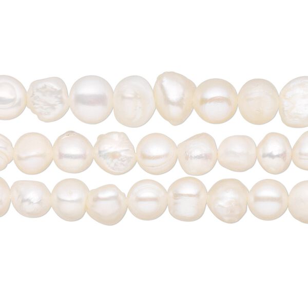 Pearl, cultured freshwater (bleached), pkg/(3) 15.5 to 16 inches, 5-9mm flat-sided potato, D grade. image number 0