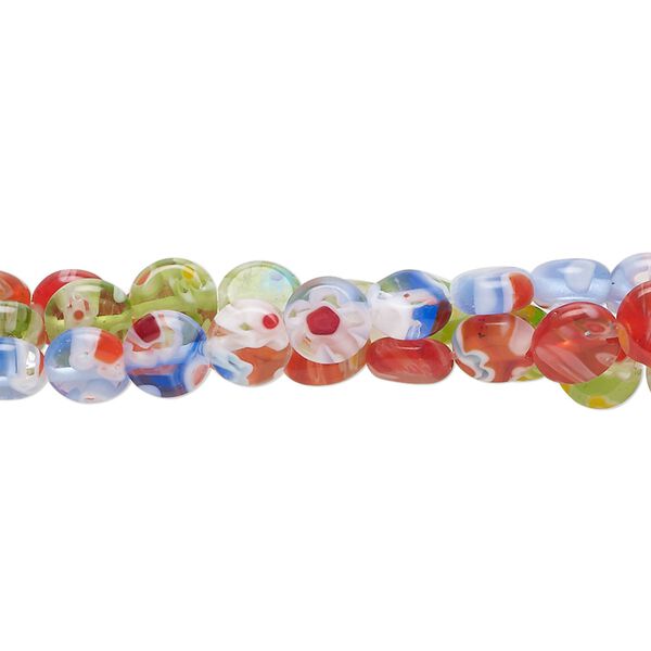Bead, millefiori glass, translucent multicolored, 6mm puffed flat round. Sold per pkg of (3) 14-inch strands. image number 0