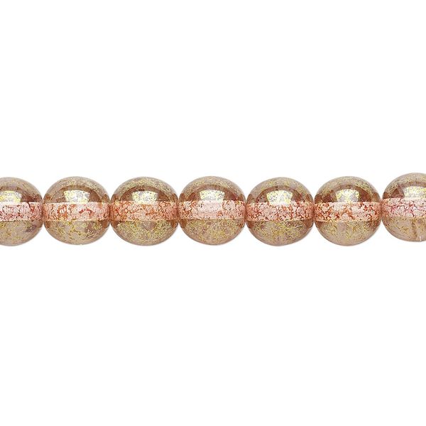 Bead, Czech glass druk, translucent pink luster, 8mm round. Sold per 15-1/2" to 16" strand. image number 0