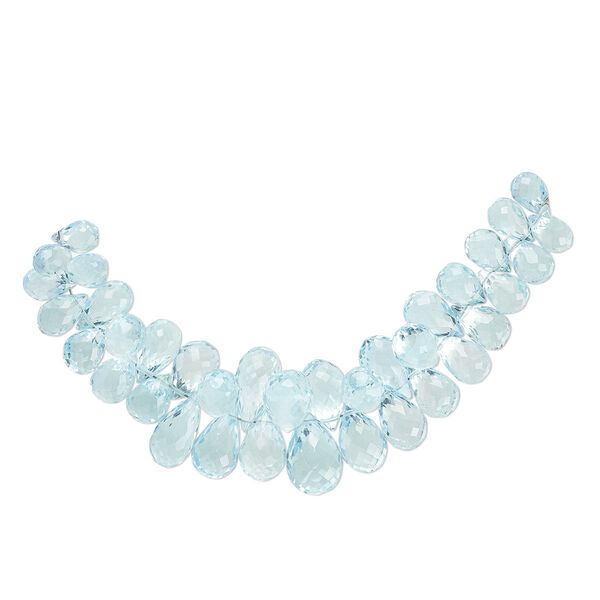 Sky blue topaz 1pkg1, hand-cut top-drilled faceted briolette bead 4 inch graduated 7x5mm-10x7mm image number 0