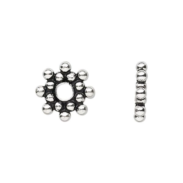 Bead, sterling silver, 14x3mm snowflake rondelle. Sold per pkg of 2. image number 0