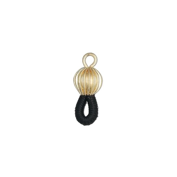 Eyeglass holder, rubber and gold-plated brass, black, 15x6.5mm with 6.5mm corrugated round. Sold per pkg of 100. image number 0