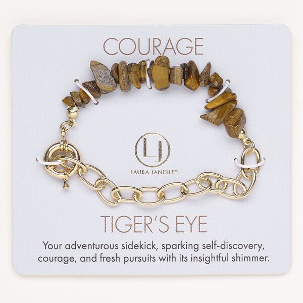Bracelet steel tigereye 1pk springring clasp, gold finish natural 7 inch image number 0