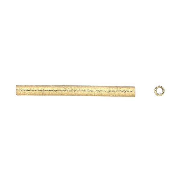 Bead, gold-finished copper, 30x2.5mm textured round tube. Sold per pkg of 4. image number 0