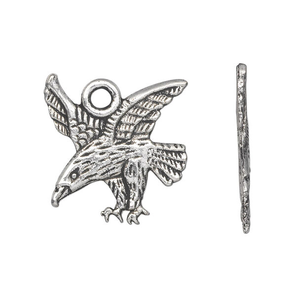 Charm, antique silver-plated "pewter" (zinc-based alloy), 22x21mm single-sided eagle. Sold per pkg of 20. image number 0