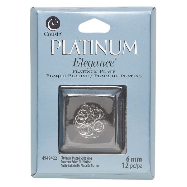 Split ring, platinum-plated copper, 6mm round. Sold per pkg of 12. image number 0