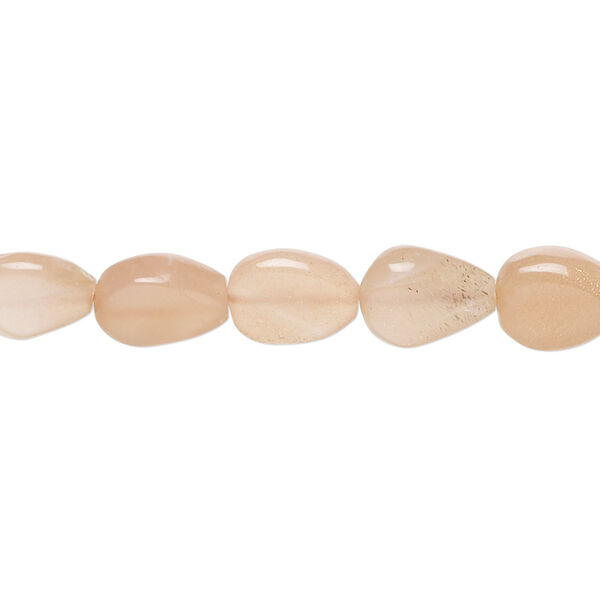 Peach moonstone 1pkg1, hand-cut puffed teardrop bead natural B+ grade, 8 inch 8x6mm-12x8mm image number 0