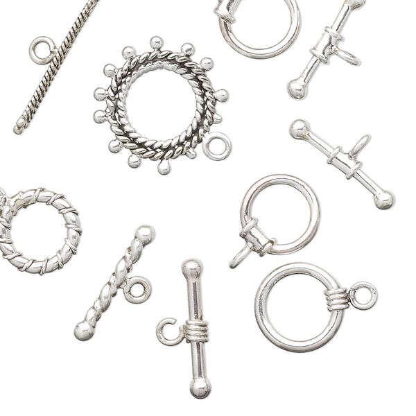 Clasp mix, toggle, antiqued sterling silver. Sold per pkg of 50 grams, approximately 14-25 clasps. image number 0