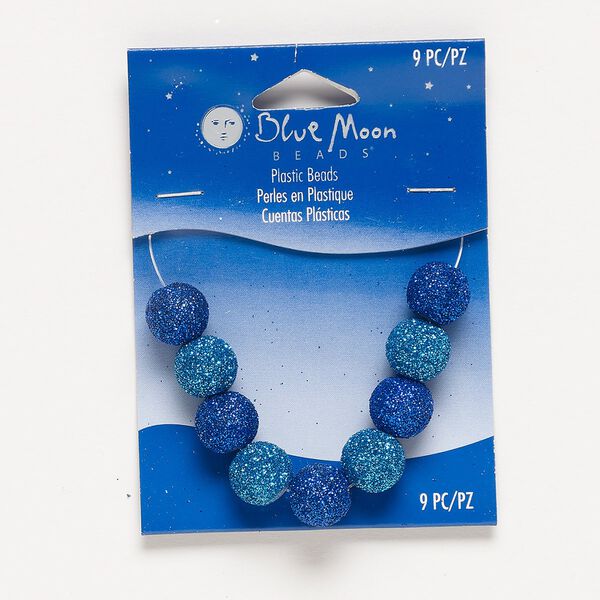Bead, acrylic, clear / blue / light blue, 12mm round with glitter. Sold per pkg of 9. image number 0