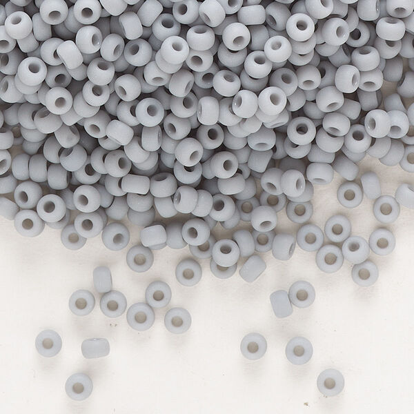 Seed bead, Miyuki, glass, pkg/250g, #8 rocaille, opaque matte grey, (RR-498F). image number 0