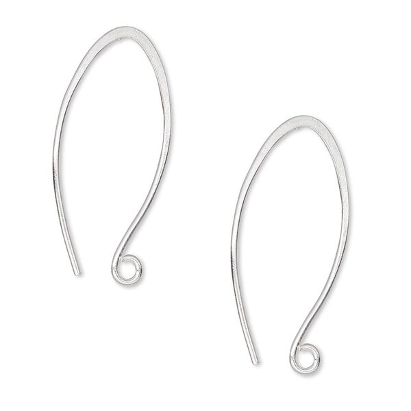 Ear wire 1pkg2 Hill Tribes sterling silver, 28mm marquise / open loop, 19 gauge 1 pair image number 0