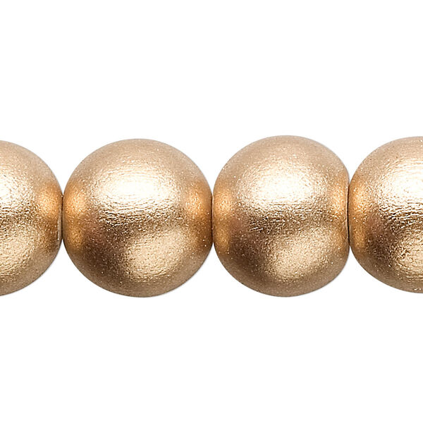 Bead, painted Taiwanese cheesewood (coated), metallic gold, 14-16mm round. Sold per 15-1/2" to 16" strand. image number 0