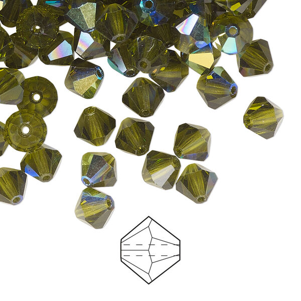 Bead 24pk olivine AB, Preciosa Czech crystal 6mm bicone image number 0
