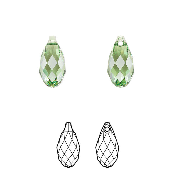 Briolette 24pk peridot, Crystal Passions® Regenerated 13x6.5mm pendant drop 6010 image number 0