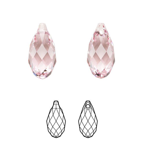 Briolette 6pk light rose, Crystal Passions® 17x8.5mm pendant drop 6010 image number 0