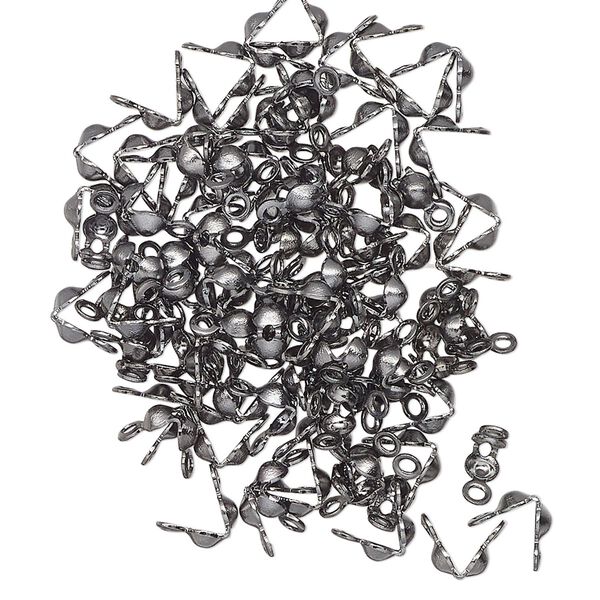 Bead tip, gunmetal-finished brass, 5x3.5mm side clamp-on with closed loop. Sold per pkg of 100. image number 0