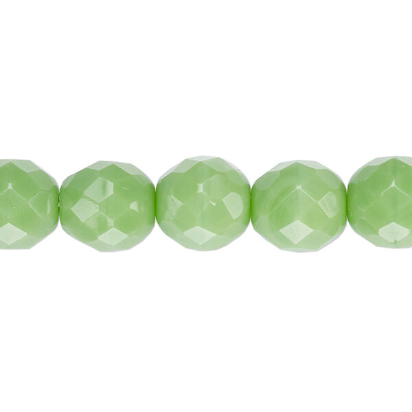 Bead, Czech fire-polished glass, opaque green, 10mm faceted round. Sold per 15-1/2" to 16" strand, approximately 40 beads. image number 0