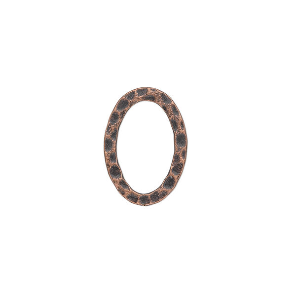 Component, antique copper-plated steel, 18x13mm double-sided hammered open flat oval. Sold per pkg of 12. image number 0