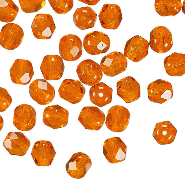 Czech fire-polished glass 1pkg1, faceted round bead transparent orange 1 mass 6mm image number 0
