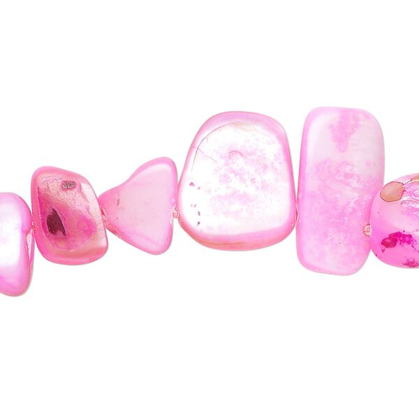 Bead, mother-of-pearl shell (dyed), bright pink, small to extra-large chip, Mohs hardness 3-1/2. Sold per 30-inch strand. image number 0