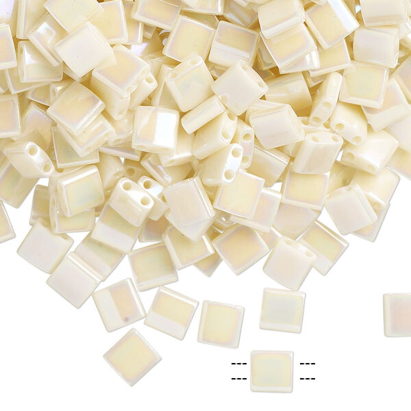 Seed bead, TILA®, glass, pkg/10g, 5mm full tila square, opaque rainbow ivory, (TL-486). image number 0