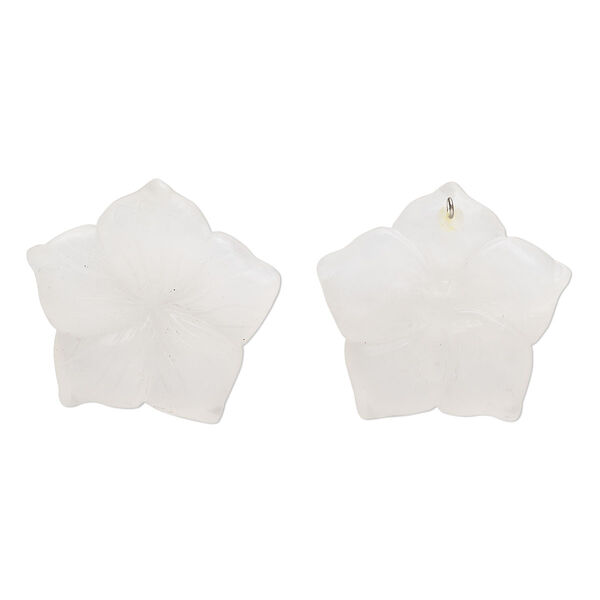 Snow quartz 1pkg1, frosted carved flower / hidden bail pendant natural mix 42x40mm image number 0