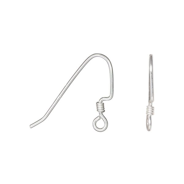 Ear wire, sterling silver, 17mm perfect balance angular fishhook with 2mm coil and open loop, 20 gauge. Sold per 25 pairs (50 ear wires). image number 0